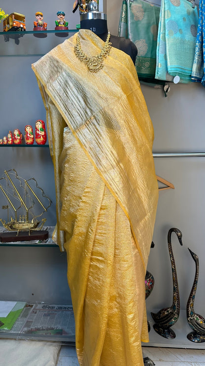 Yellow Marigold Mist Crust Tissue Saree