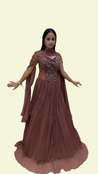 Designer Reception Gown for Women with Cape Sleeves | Engagement & Party Wear Dress
