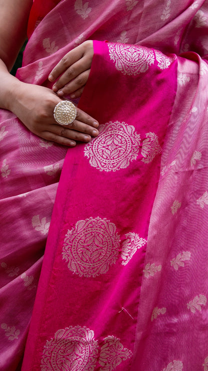 Deep Pink Pure Katan Silk Saree