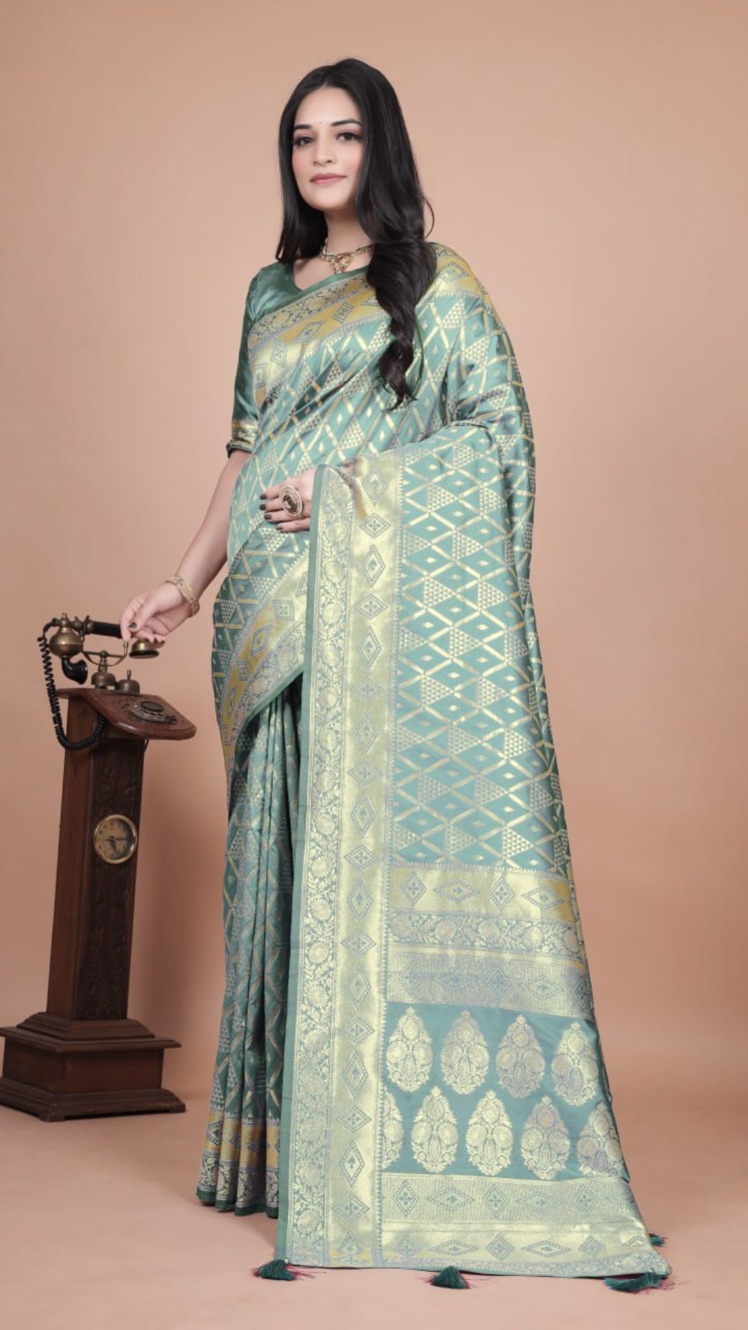 Pastel Green Banarasi Silk Saree with Gold Zari