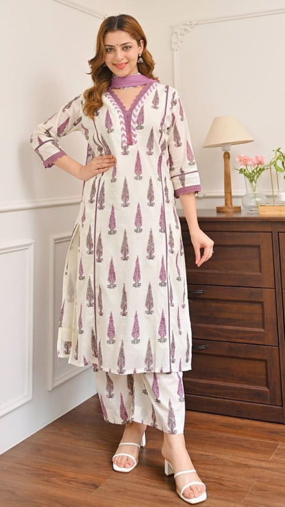 Premium Jaipuri Cotton Suit Set with Bagru Print & Mirror Work