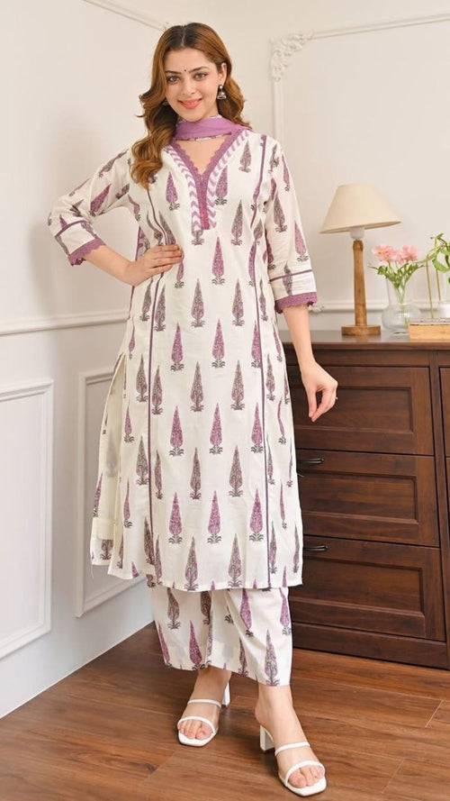 Premium Jaipuri Cotton Suit Set with Bagru Print & Mirror Work