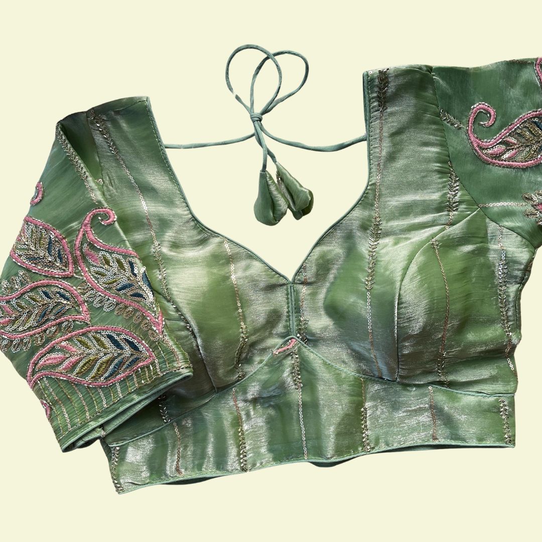 Mint Green Multi-Sequence Paisley Designer Blouse