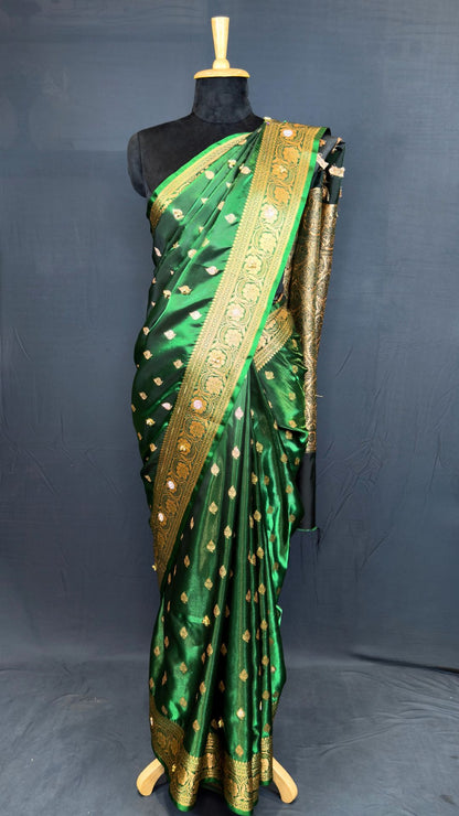 Green Tissue Ghungroo Mirror Work Saree