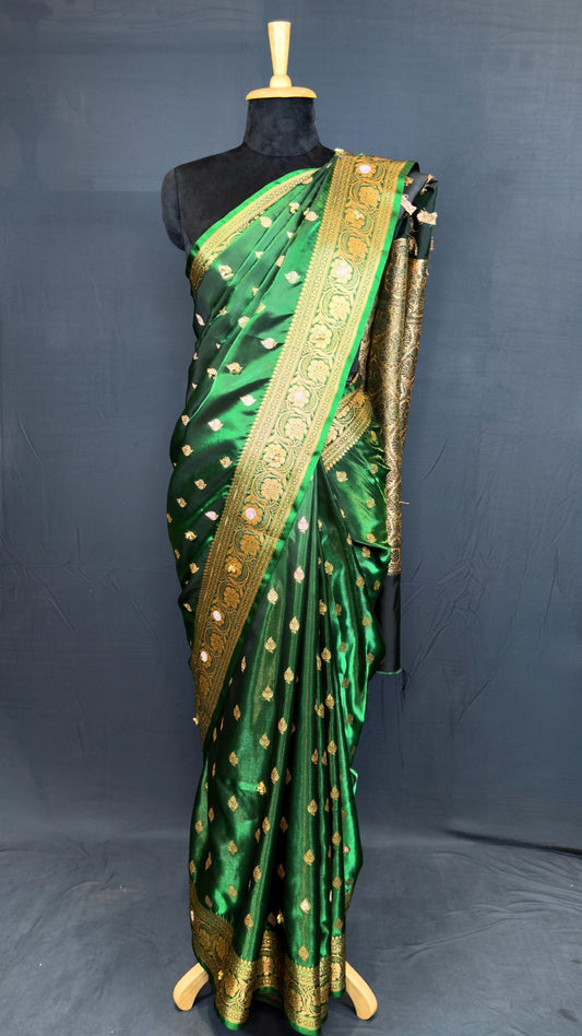 Green Tissue Ghungroo Mirror Work Saree