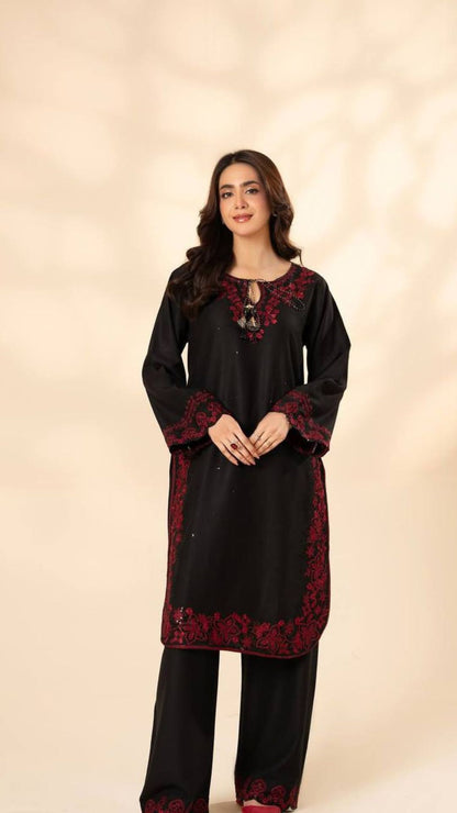 Black Embroidered Co-Ord Set For Women With Palazzo
