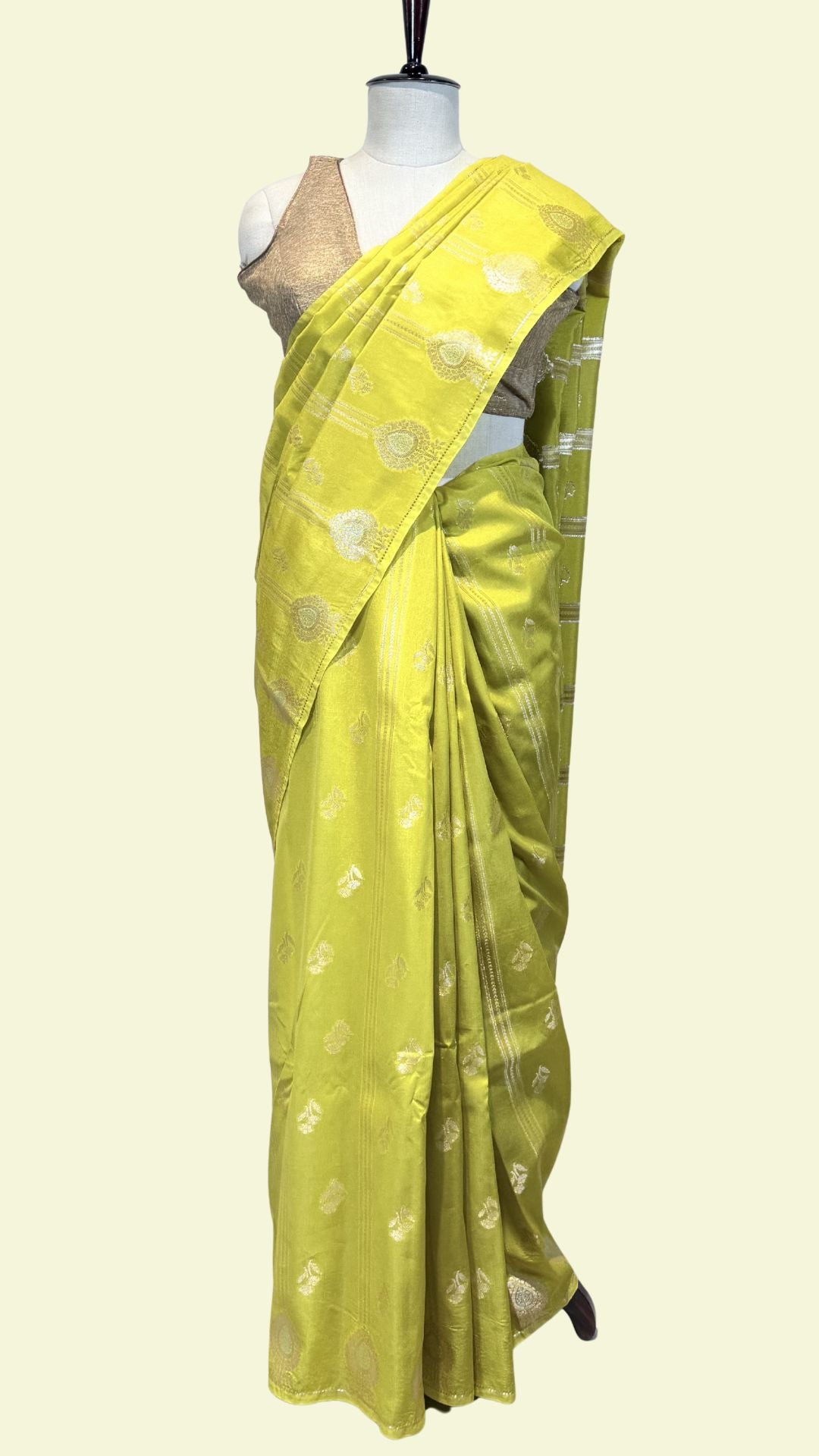 Lime Green Raw Mango Silk Saree