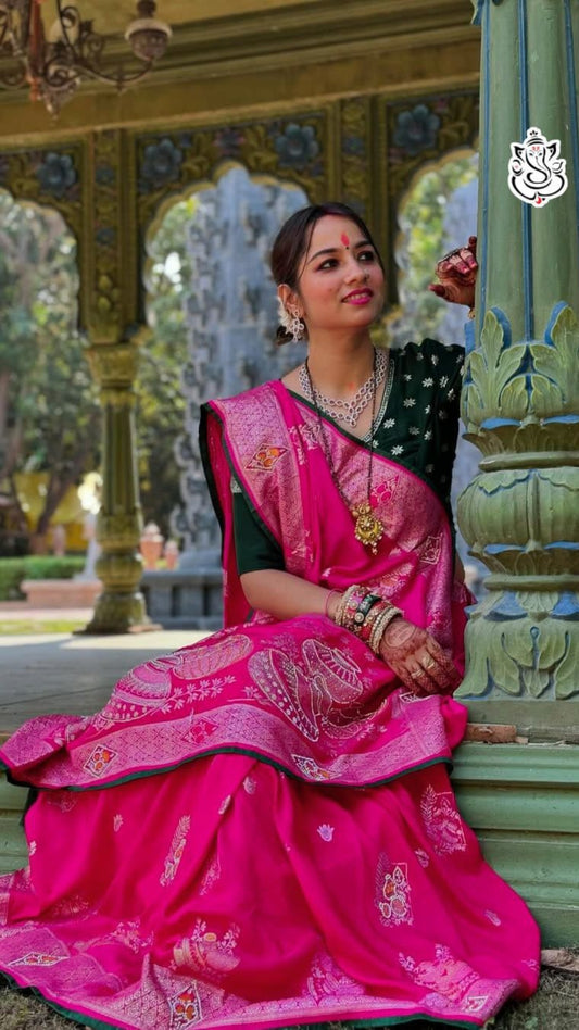 Rani Pink Pure Dola Banarasi Saree
