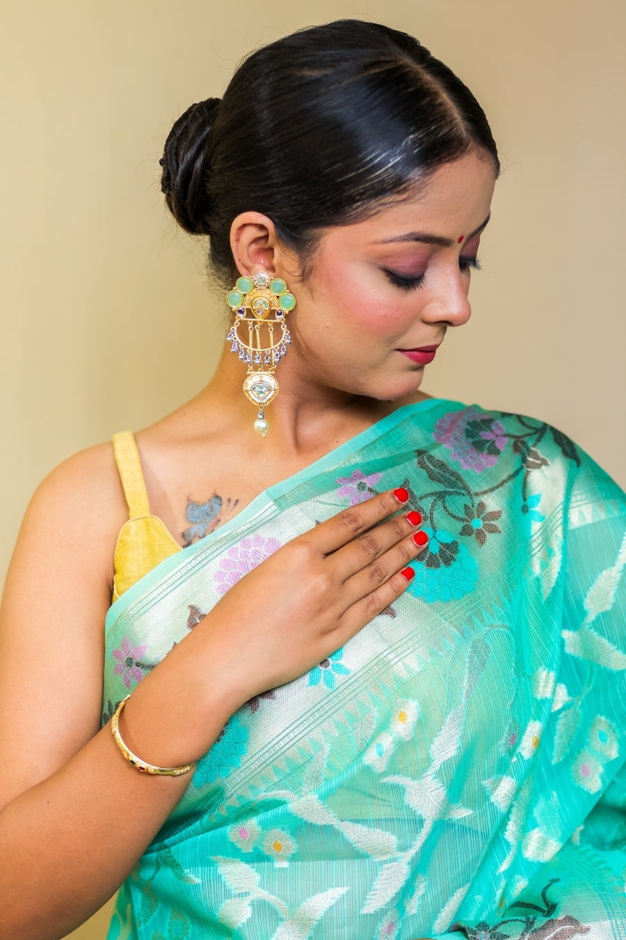 Banarashe Aqua Blue SuperNet Banarasi Kora Paithani Saree