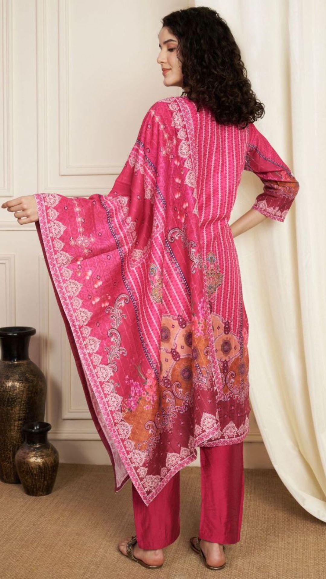 Lilac Soft Muslin Pakistani Suit – Hand Embroidered Kurti Set with Real Mirror Work
