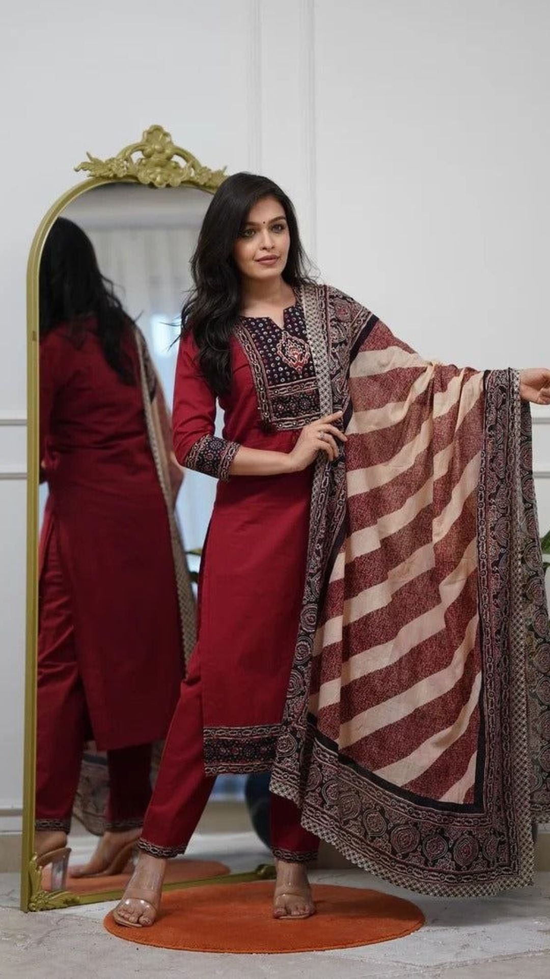 Jaipuri Kalamkari Print Cotton Kurta Pant Set with Dupatta for Women | Office Wear