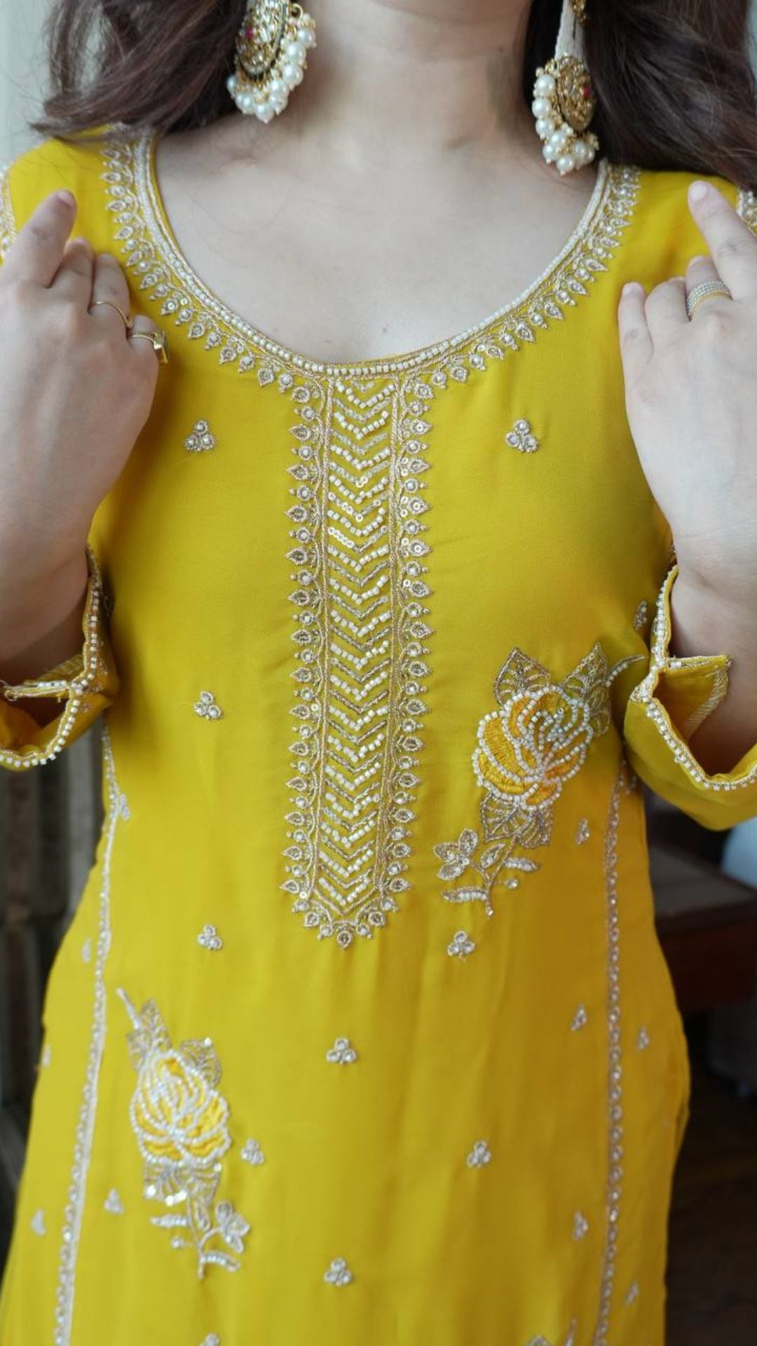 Women’s Yellow Embroidered Gharara Suit Set with Dupatta for Wedding & Festive Wear