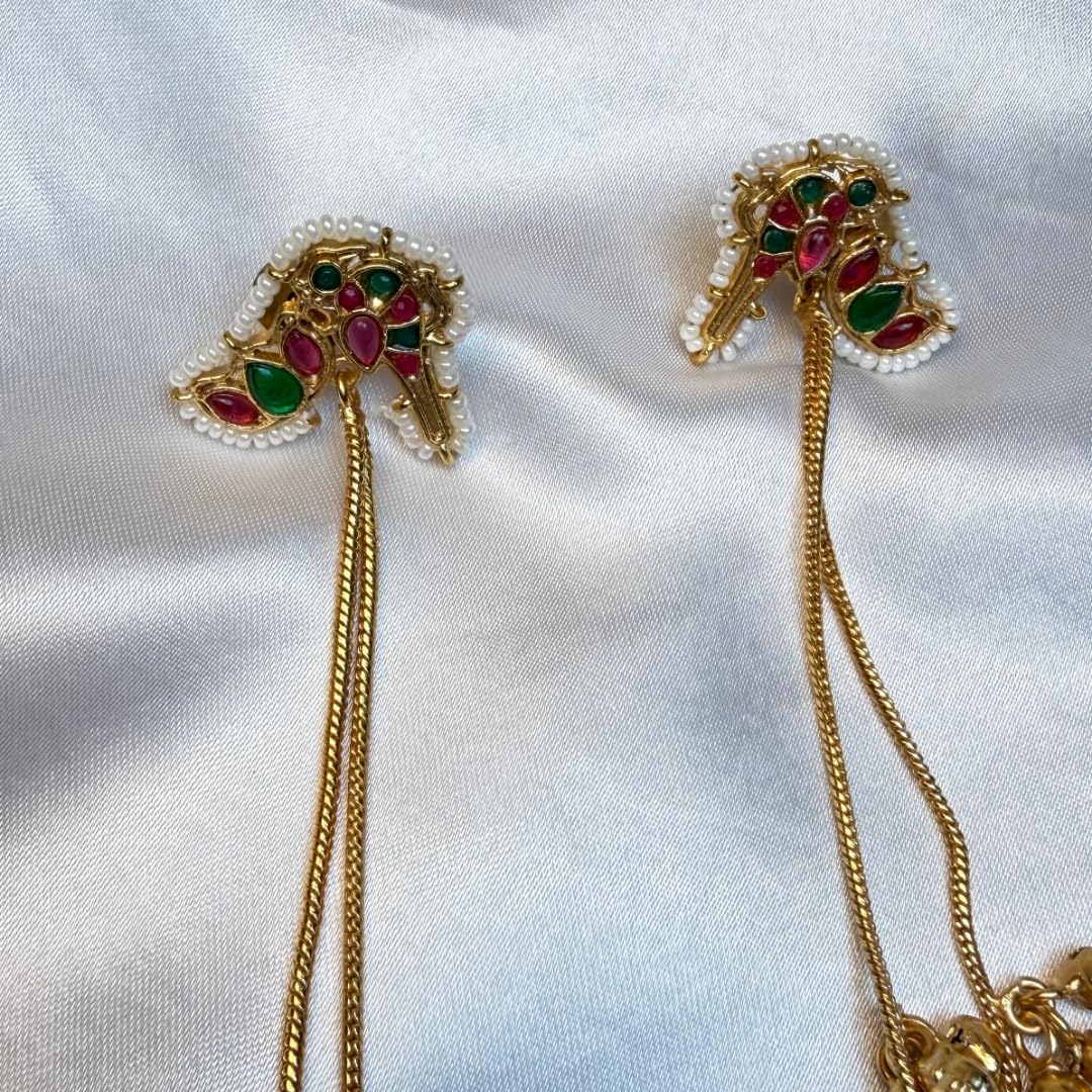 Traditional Kashmiri Long Chain Jhumka Earrings with Delicate Brass Bell Clusters