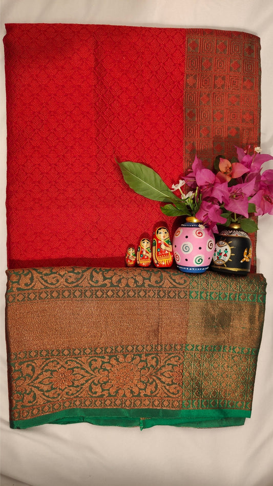 Vasanta Katan Silk Saree – A Celebration in Rust & Teal
