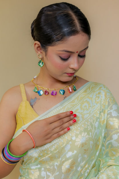 Pastel Pistachio Green Pure Handloom Banarasi Kataan Jamdani Saree