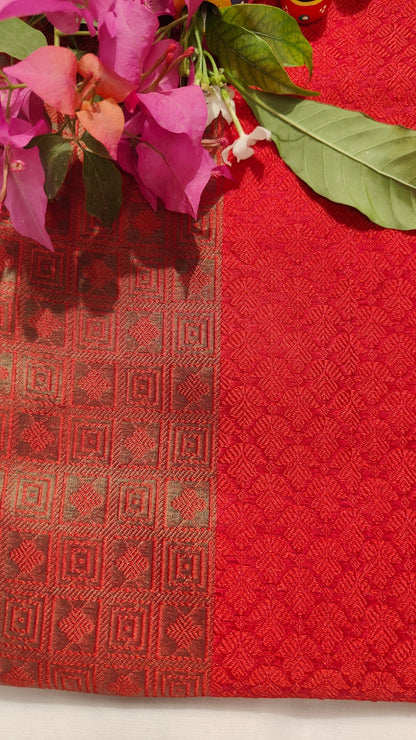 Vasanta Katan Silk Saree – A Celebration in Rust & Teal