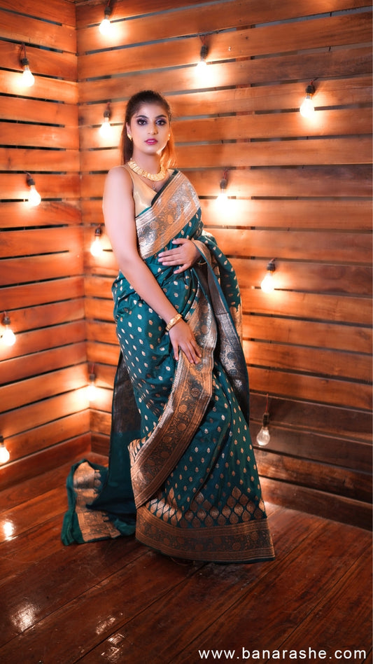Turkish Blue Pure Katan Silk Banarasi Saree