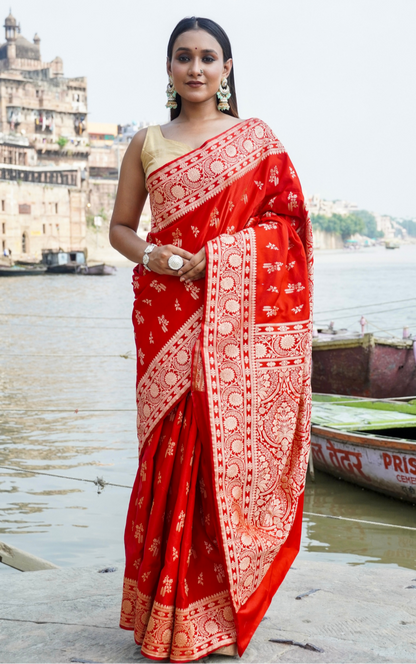 Sindoor Saubhagya Banarasi Silk Saree with Antique Zari Vine Work