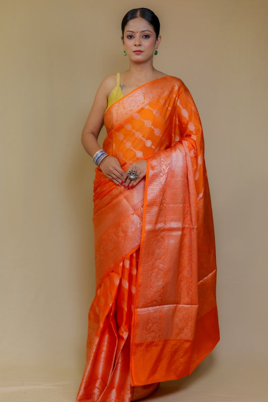 Dazzling Orange Classic Banarasi Kataan Wam Silk Saree