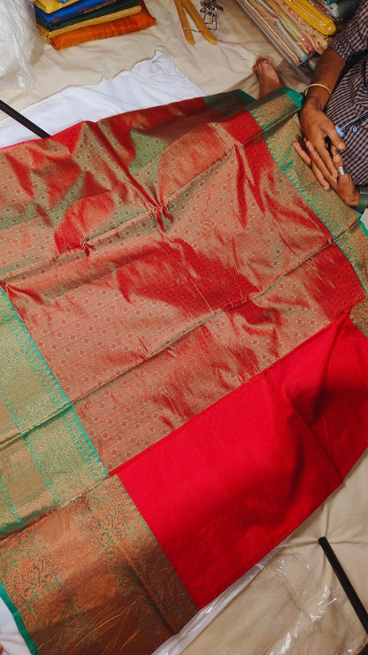 Vasanta Katan Silk Saree – A Celebration in Rust & Teal
