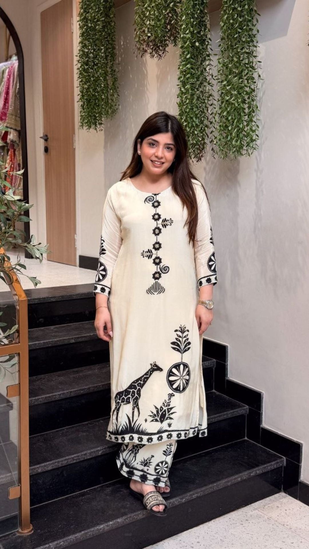 Women Premium Mulberry Silk Kurta Plazo Set with Bagru Print & Mirror Work