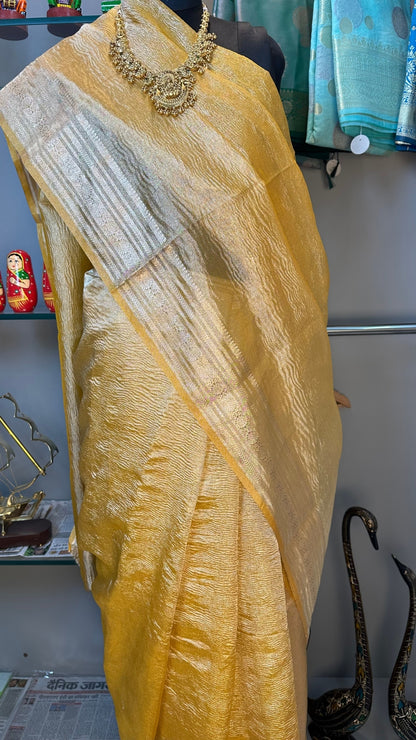 Yellow Marigold Mist Crust Tissue Saree