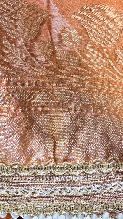 Orange Tissue Saree with Moti Lace Border