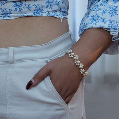 White Pearl Snake Earrings & Bracelet Set