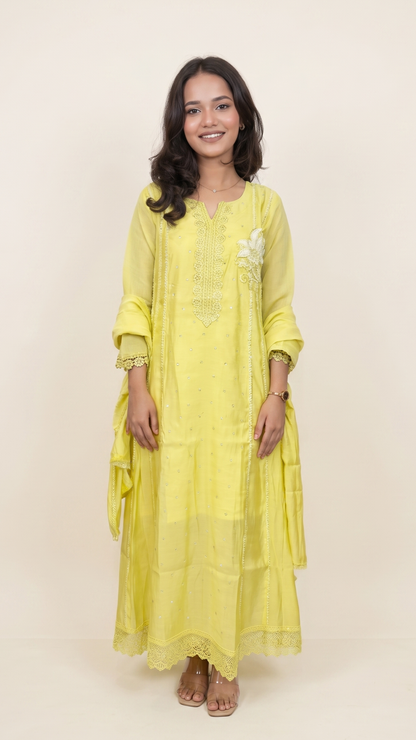 The Radiant Yellow Floral Embroidered Suit Set