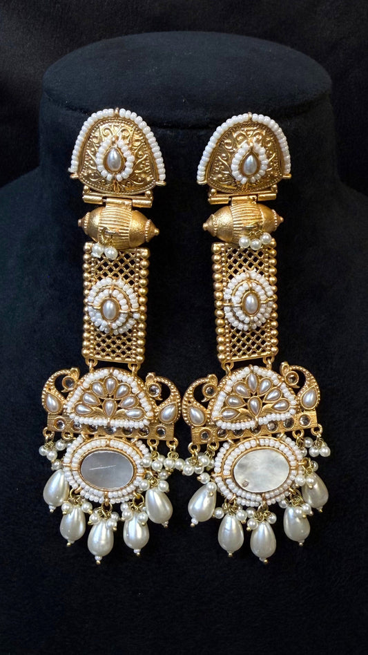 Kashmiri Long Traditional  jhumka White Colours