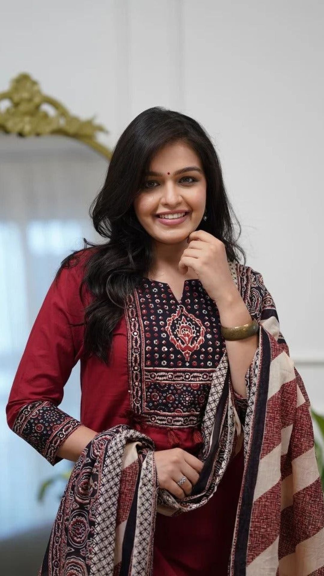 Jaipuri Kalamkari Print Cotton Kurta Pant Set with Dupatta for Women | Office Wear
