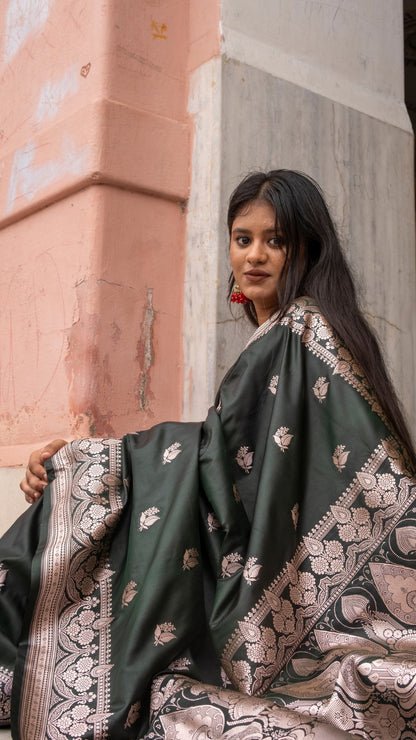 Dark Green Katan Mashru Silk Saree