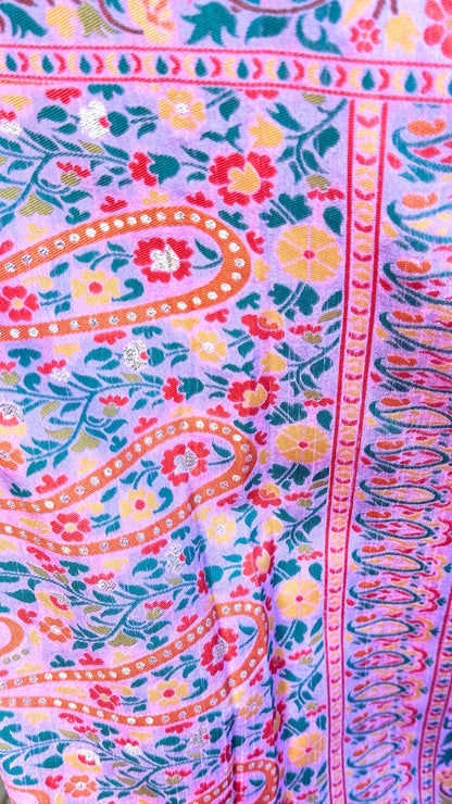 Exquisite Pink Floral Digital Print Saree with Gold Woven Border