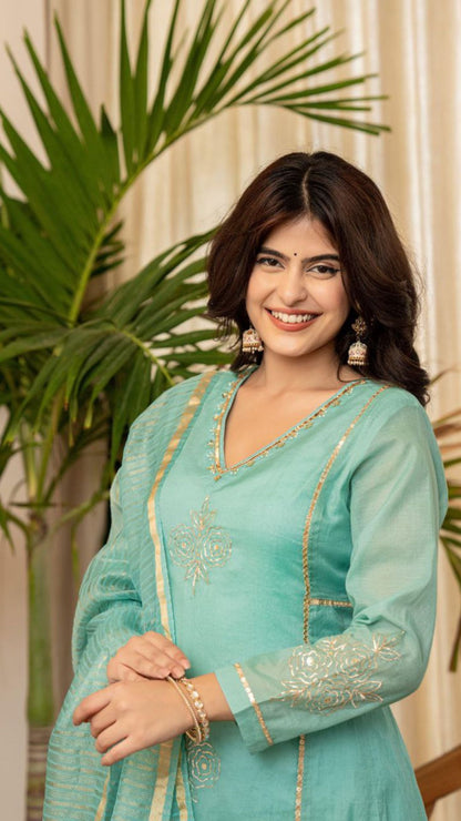 Premium Mul Chanderi Embroidered Suit Set