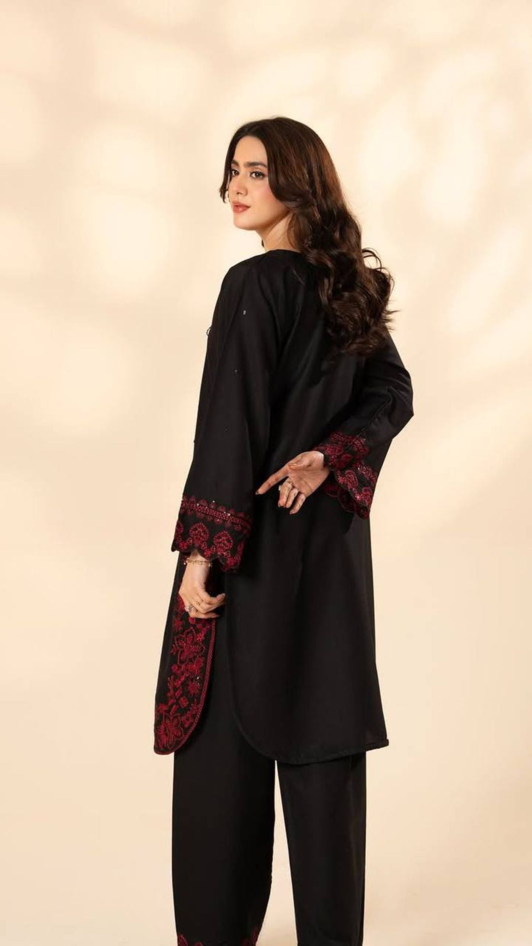 Black Embroidered Co-Ord Set For Women With Palazzo