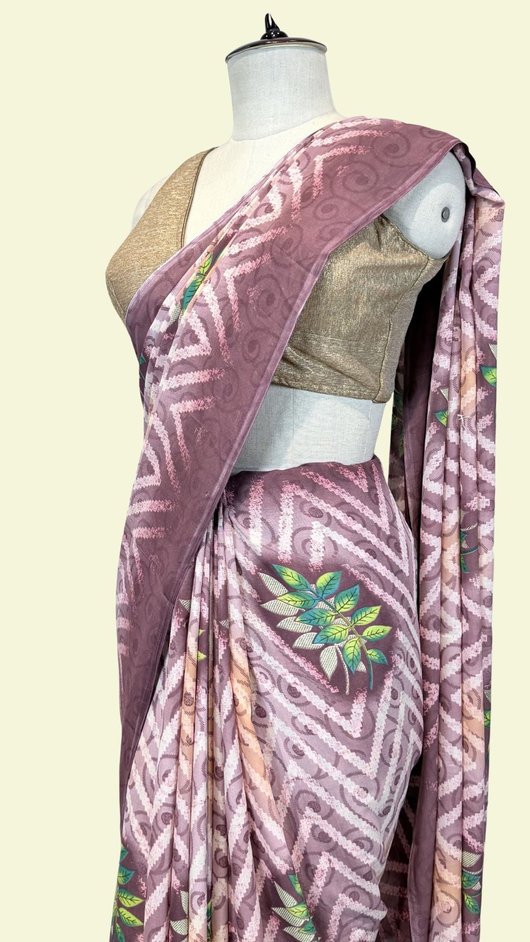 Dusty Pink Printed Synthetic Saree
