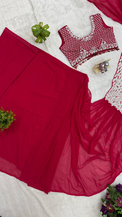 Mahroon Faux Georgette Ready-to-Wear Drape Saree