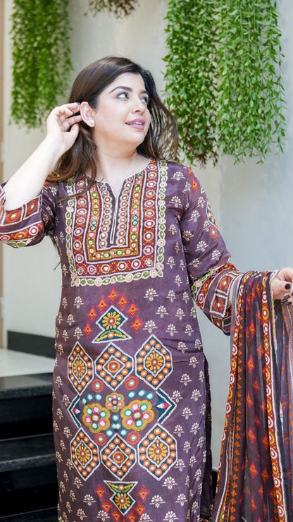 Embroidered Silk Kurta Pant Dupatta Set for Women