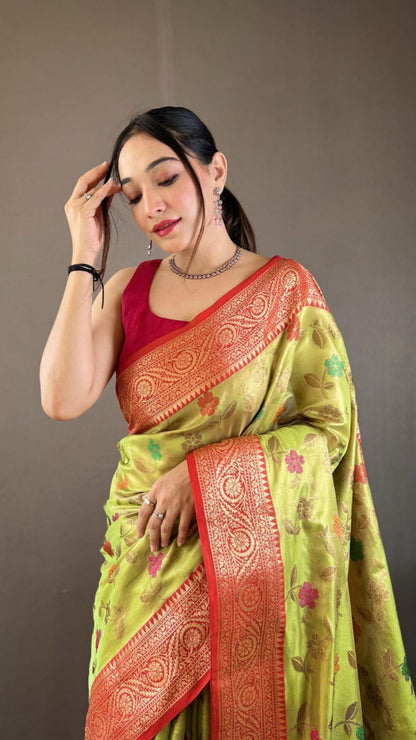 Organza Tissue Silk Saree with Zari Weaving & Contrast Border
