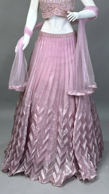 The Royal Pink Embroidered Stitched Lehenga & Crop Top Set