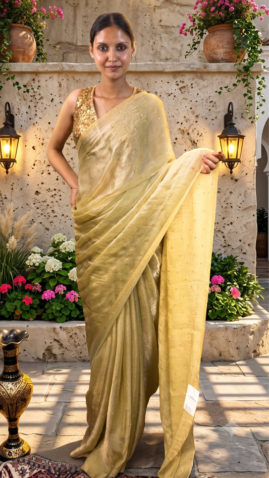 Banarashe Golden Yellow Crape Silk Saree