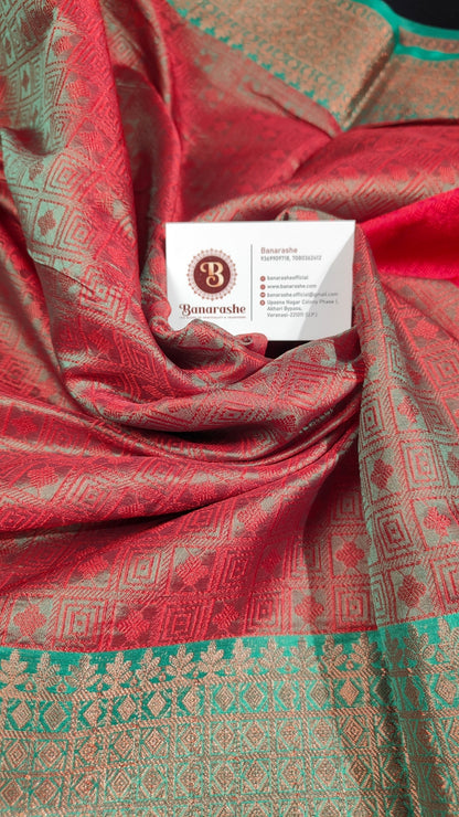 Vasanta Katan Silk Saree – A Celebration in Rust & Teal