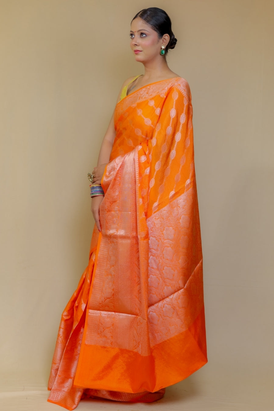Dazzling Orange Classic Banarasi Kataan Wam Silk Saree