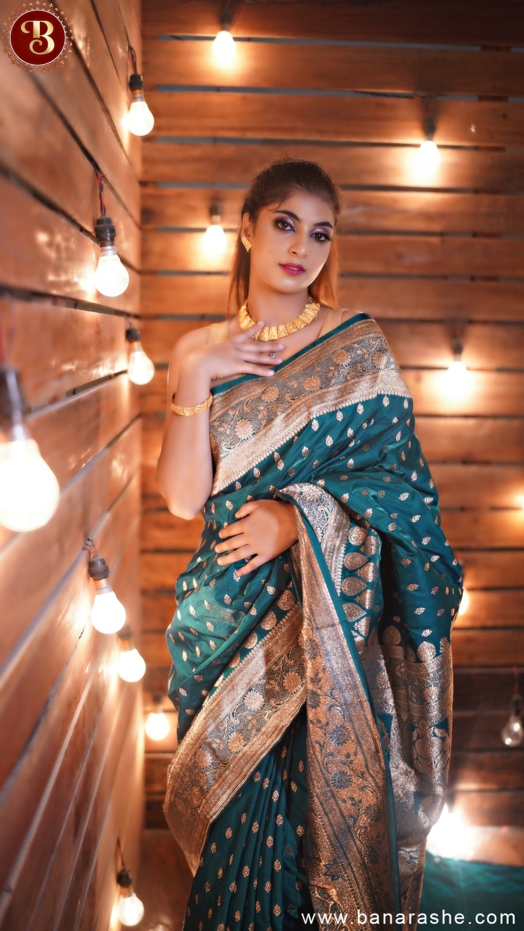 Turkish Blue Pure Katan Silk Banarasi Saree