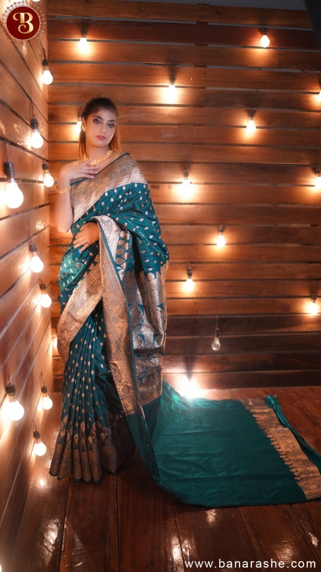Turkish Blue Pure Katan Silk Banarasi Saree