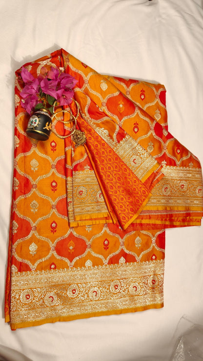 Flame of Vermilion Banarasi Silk Saree