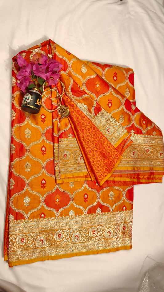 Flame of Vermilion Banarasi Silk Saree