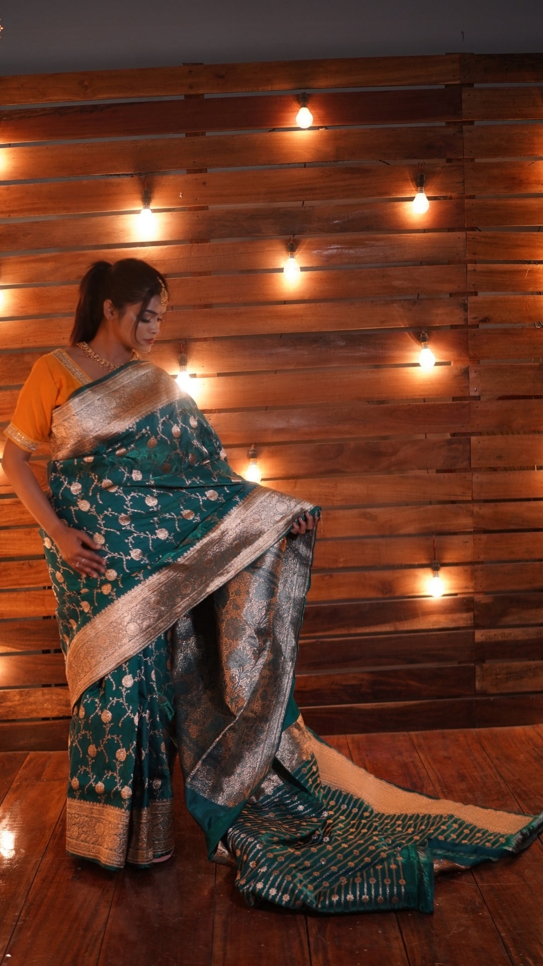 Turkish Blue Pure Katan Silk Banarasi Saree