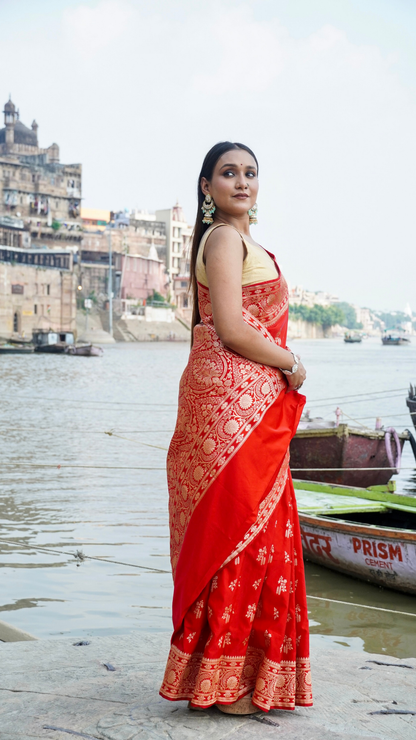 Sindoor Saubhagya Banarasi Silk Saree with Antique Zari Vine Work
