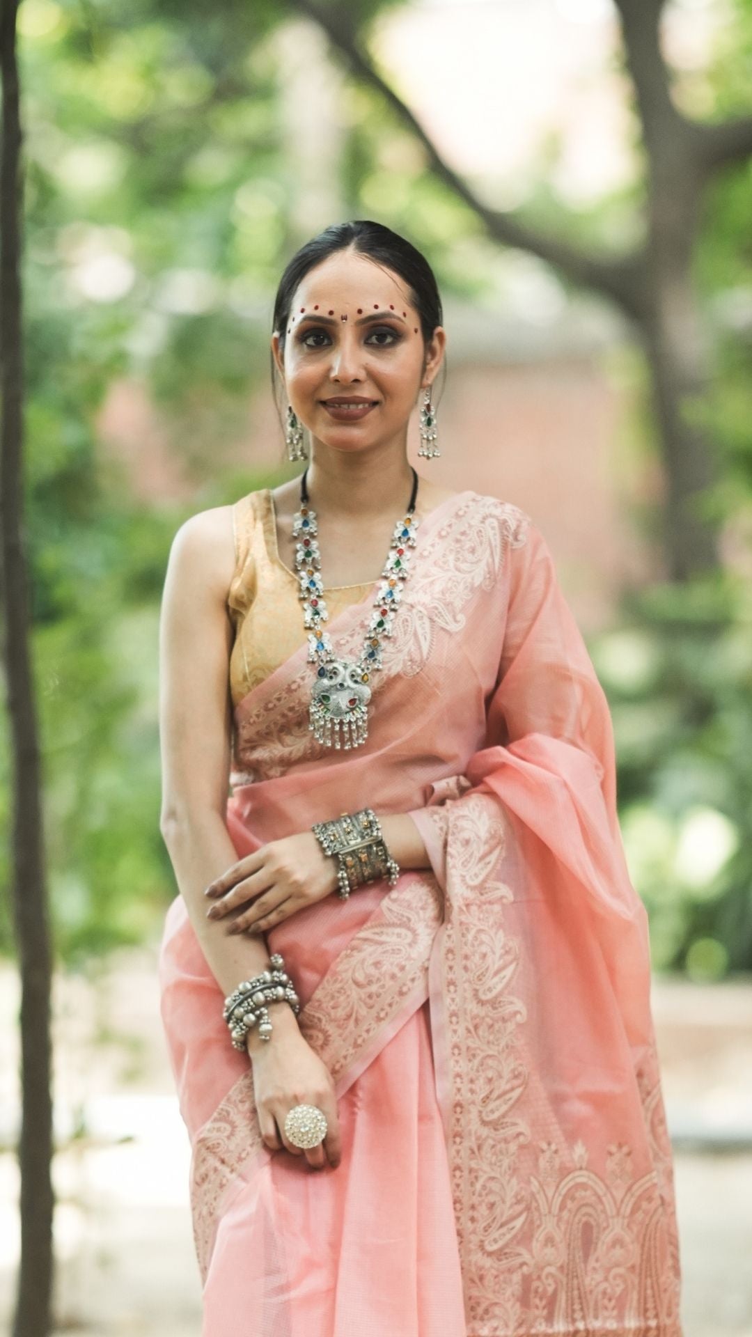 Cotton Check Super Net Resham Saree – Blush Pink Elegance